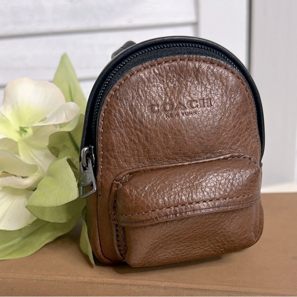COACH Leather Mini Backpack Bag Charm Brown Keychain #91150